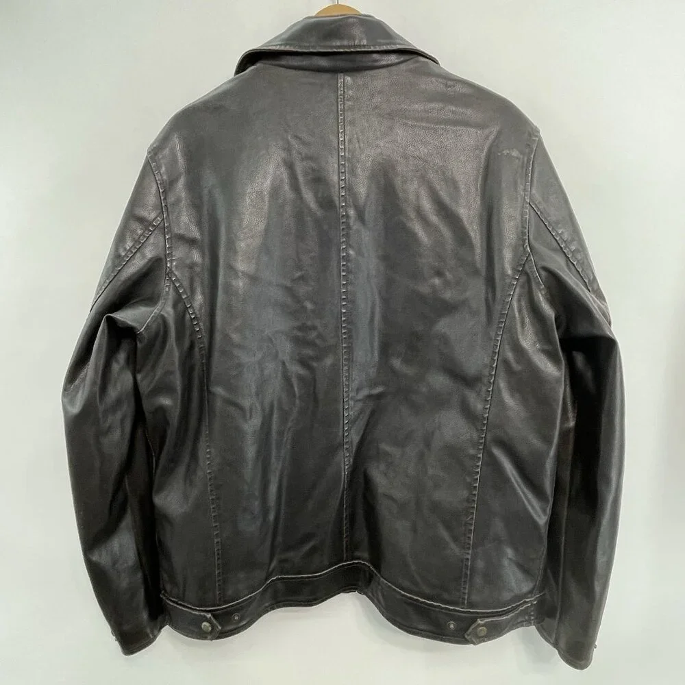 Columbia Faux Leather Bomber Jacket Aviator Distressed Full Zip Brown Mens L